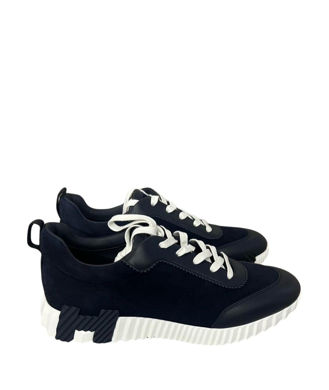 HERMES Темно-синие кожаные низкие кроссовки / кеды, фото 1