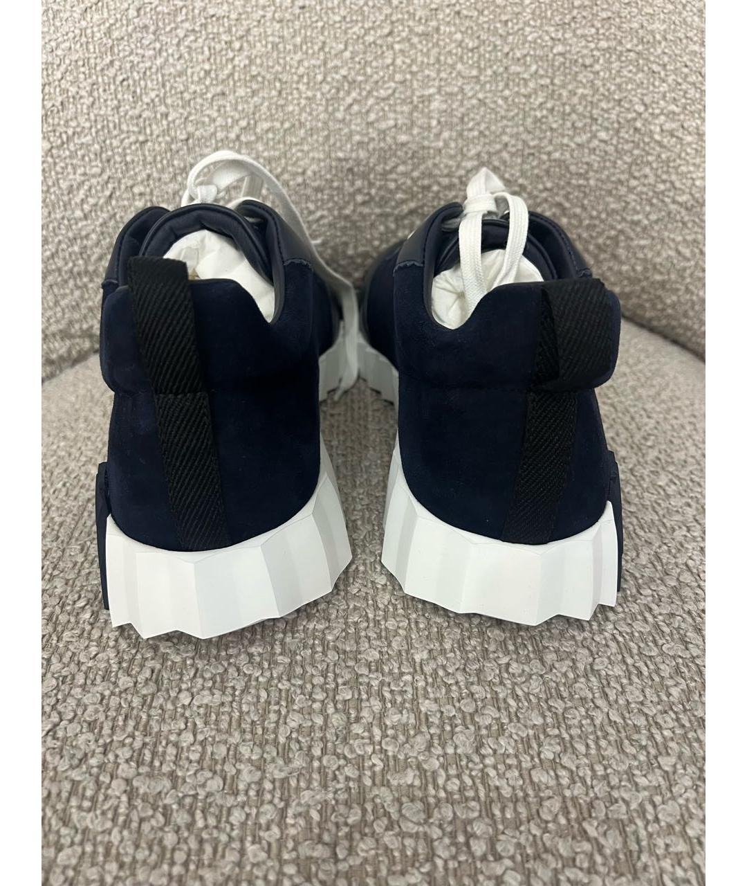 HERMES Темно-синие кожаные низкие кроссовки / кеды, фото 4