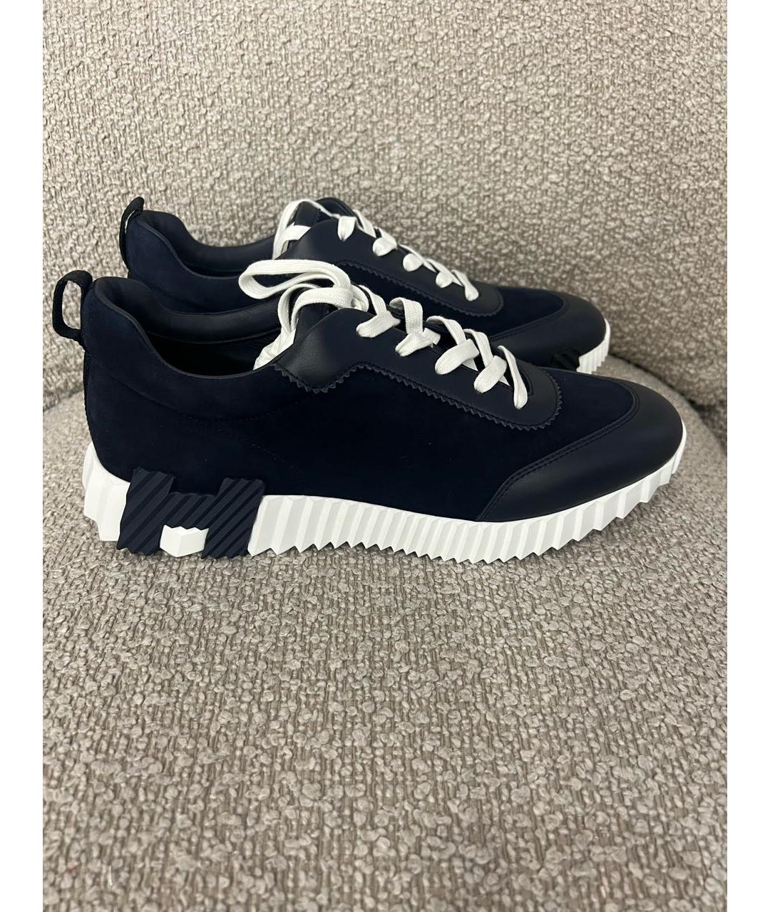 HERMES Темно-синие кожаные низкие кроссовки / кеды, фото 5