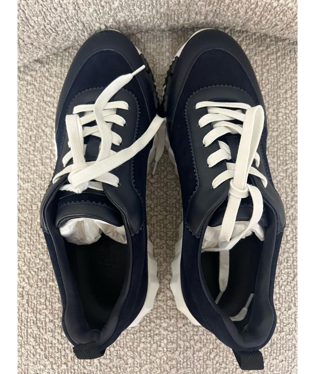 HERMES Темно-синие кожаные низкие кроссовки / кеды, фото 3