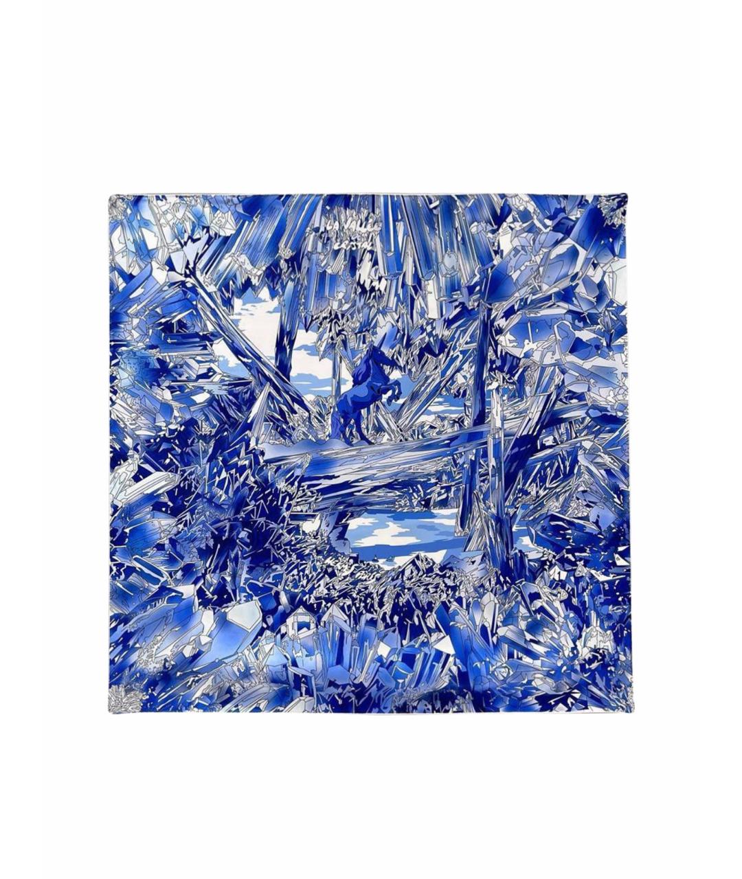 HERMES Синий шелковый платок, фото 1