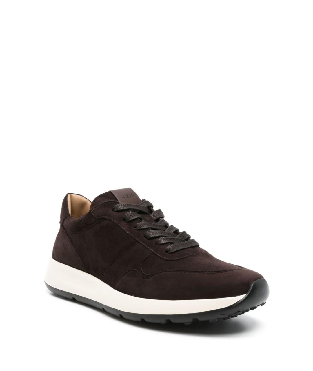 TOD'S Коричневые кожаные низкие кроссовки / кеды, фото 3