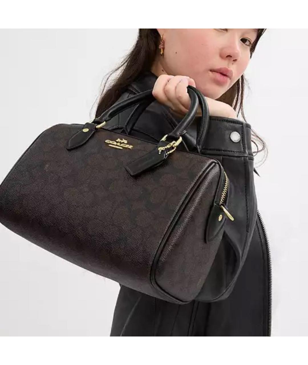 COACH Коричневая кожаная сумка с короткими ручками, фото 5