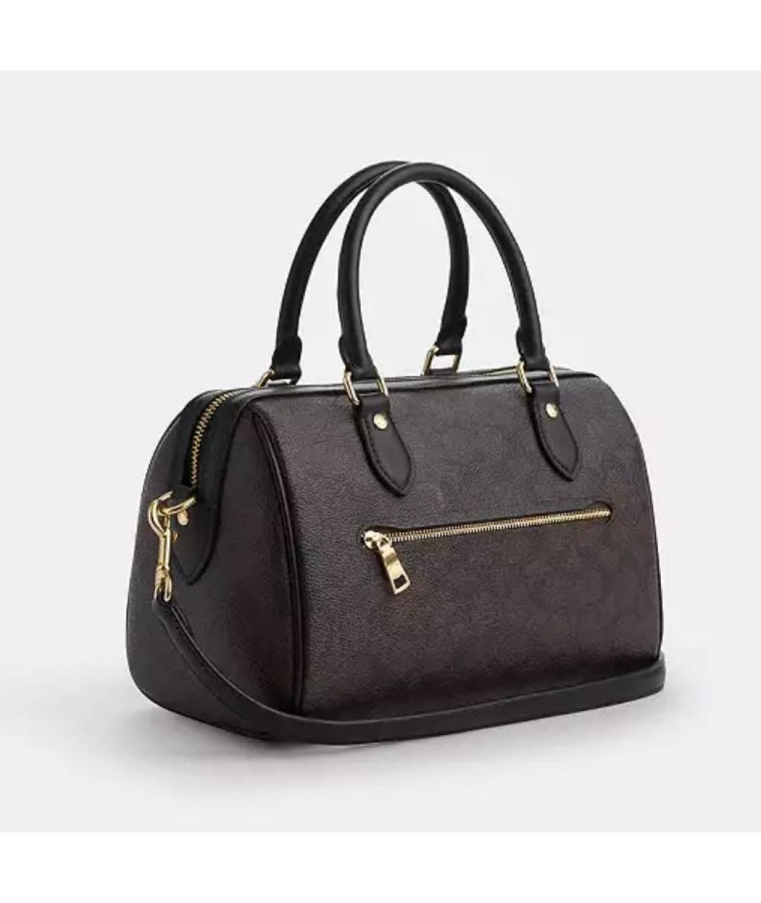 COACH Коричневая кожаная сумка с короткими ручками, фото 2