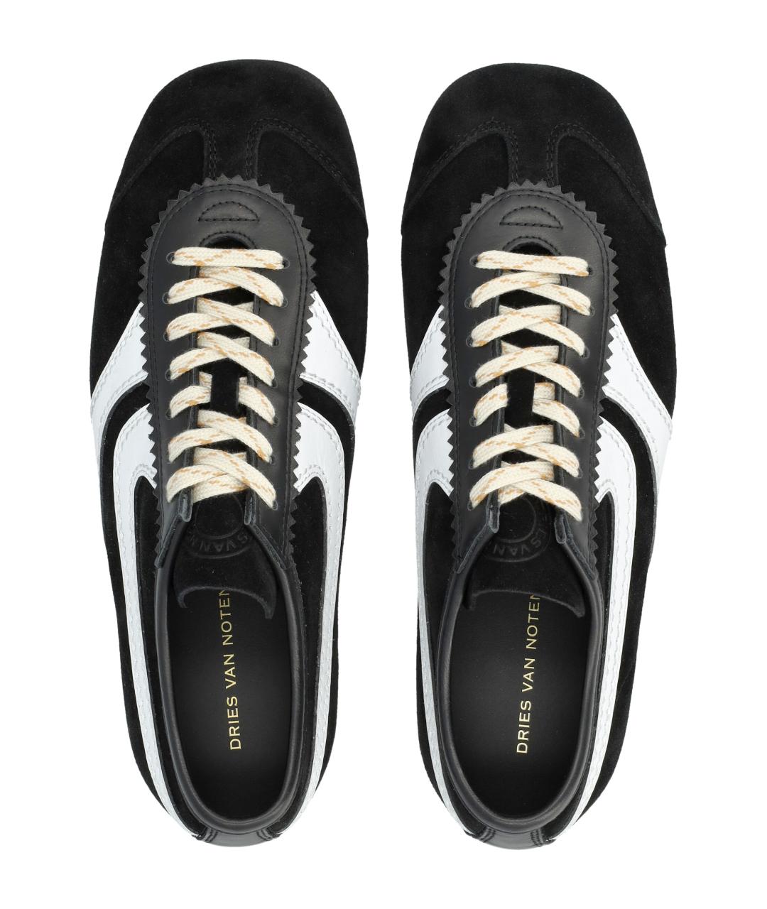 DRIES VAN NOTEN Черные кожаные низкие кроссовки / кеды, фото 2