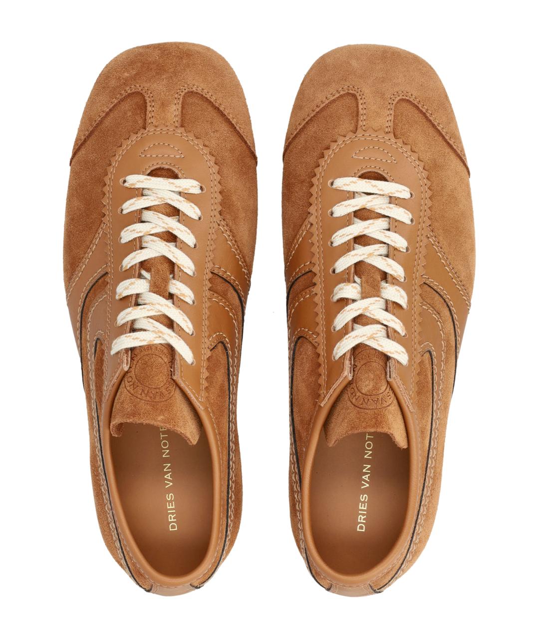 DRIES VAN NOTEN Коричневые кожаные низкие кроссовки / кеды, фото 2