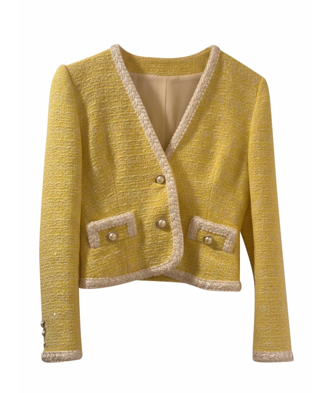 ALESSANDRA RICH Желтый твидовый костюм с юбками, фото 1