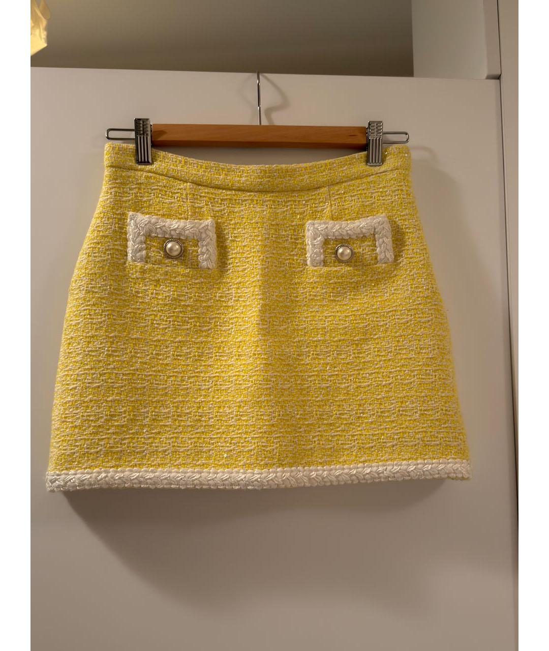 ALESSANDRA RICH Желтый твидовый костюм с юбками, фото 2