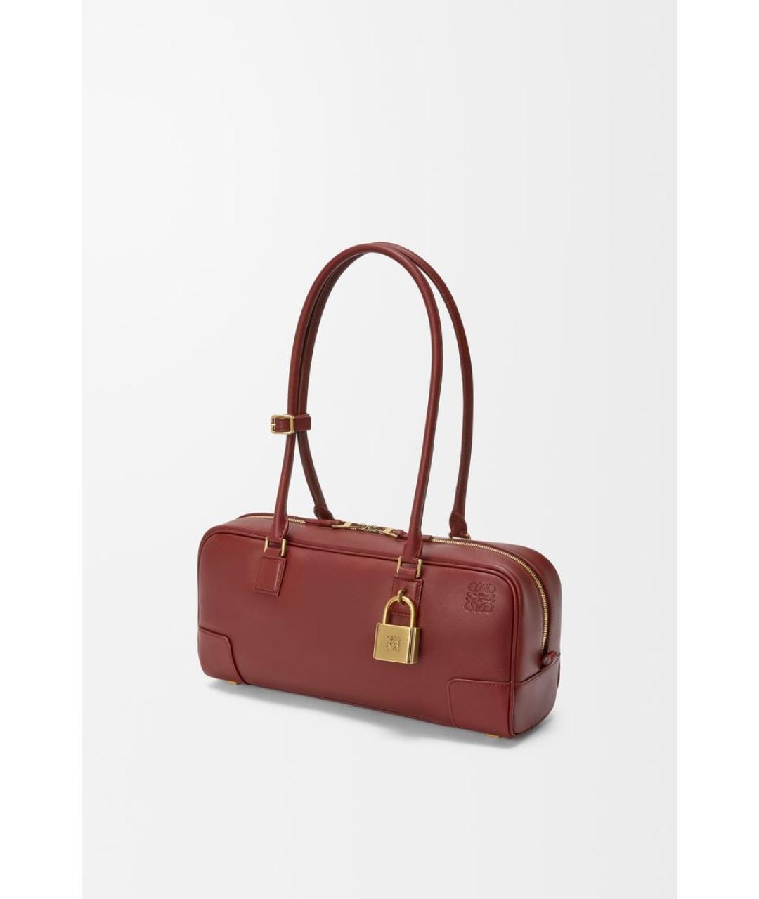 LOEWE Бордовая кожаная сумка с короткими ручками, фото 4