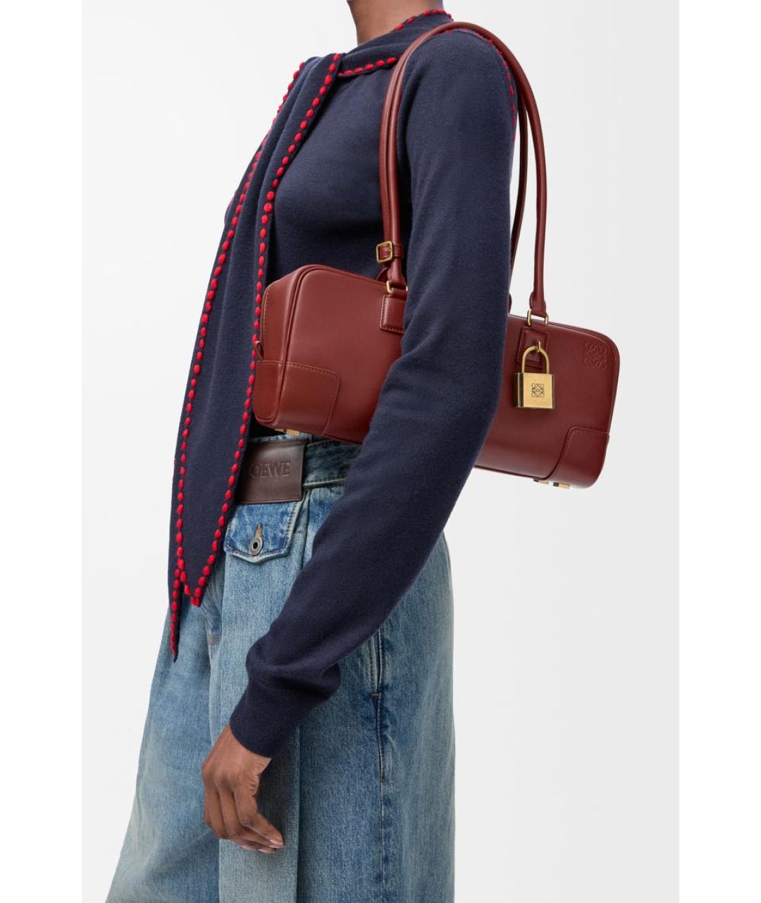LOEWE Бордовая кожаная сумка с короткими ручками, фото 3