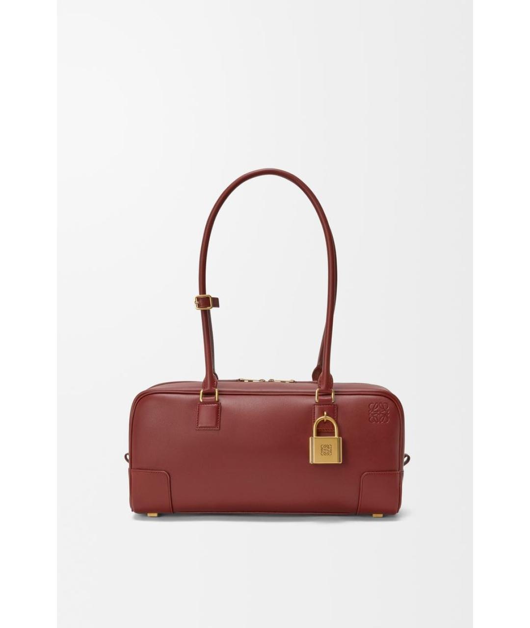 LOEWE Бордовая кожаная сумка с короткими ручками, фото 5