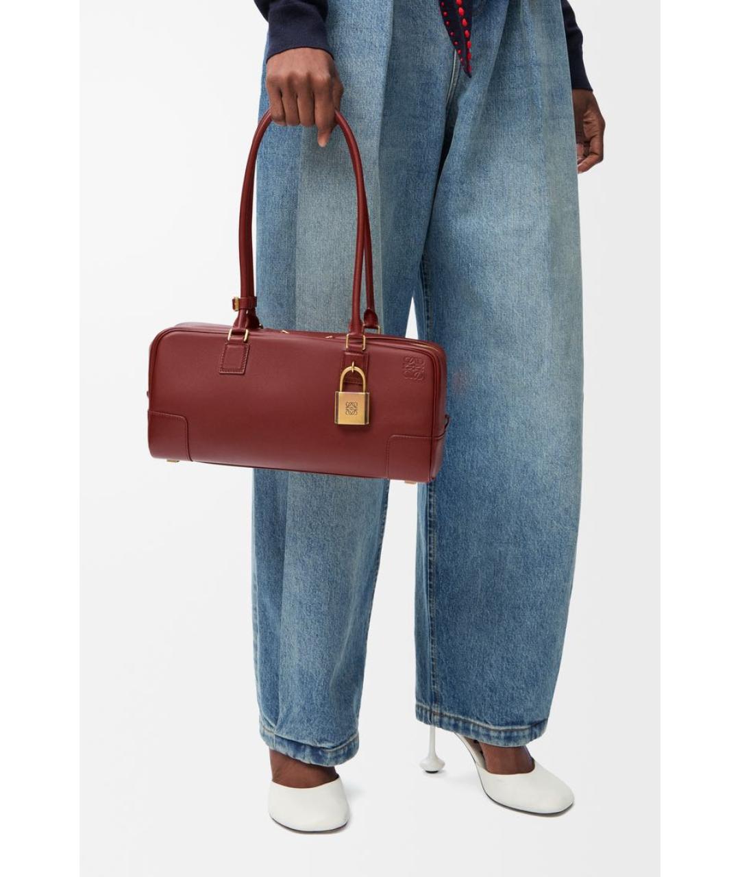 LOEWE Бордовая кожаная сумка с короткими ручками, фото 2