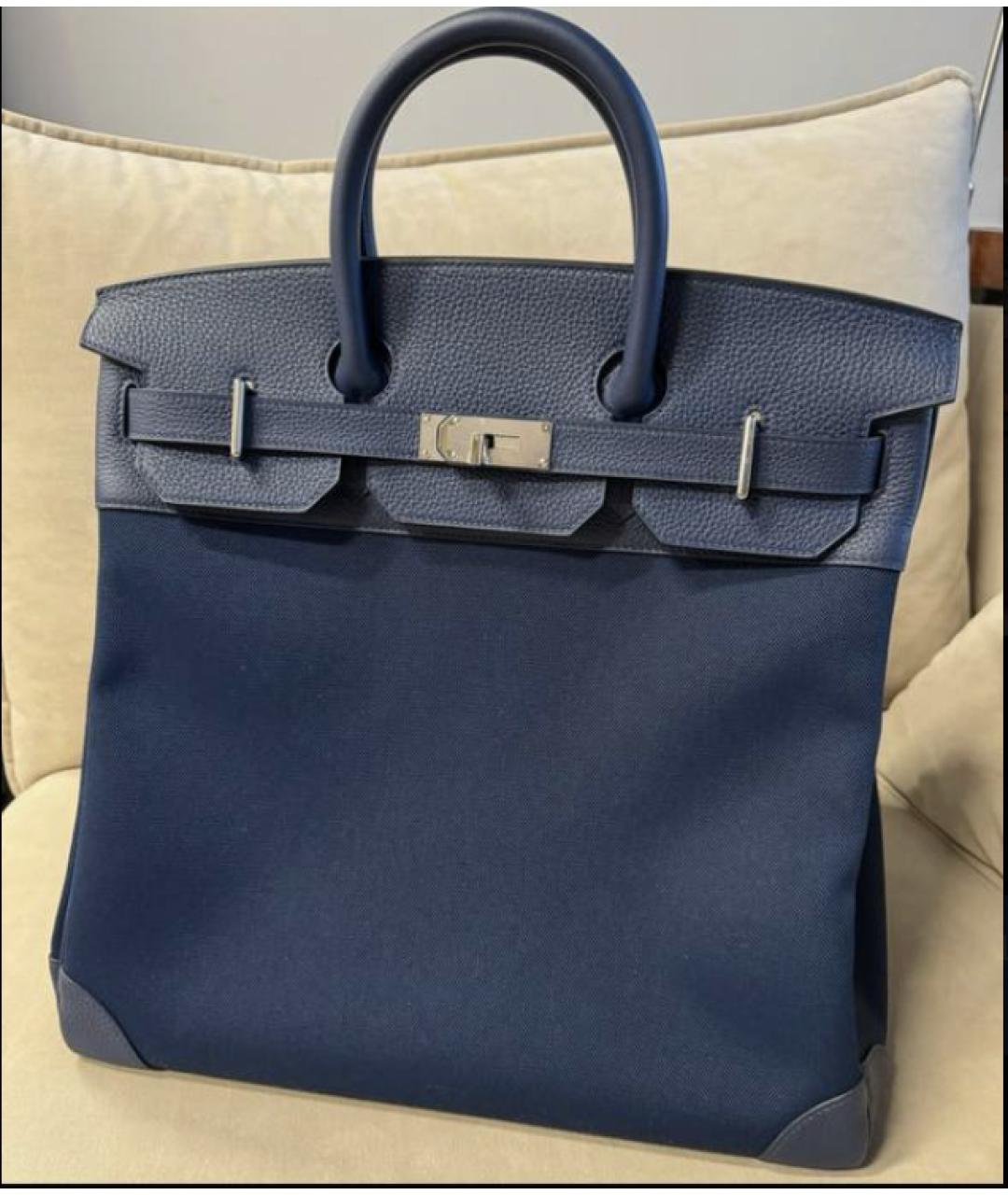 HERMES Темно-синяя кожаная сумка тоут, фото 2