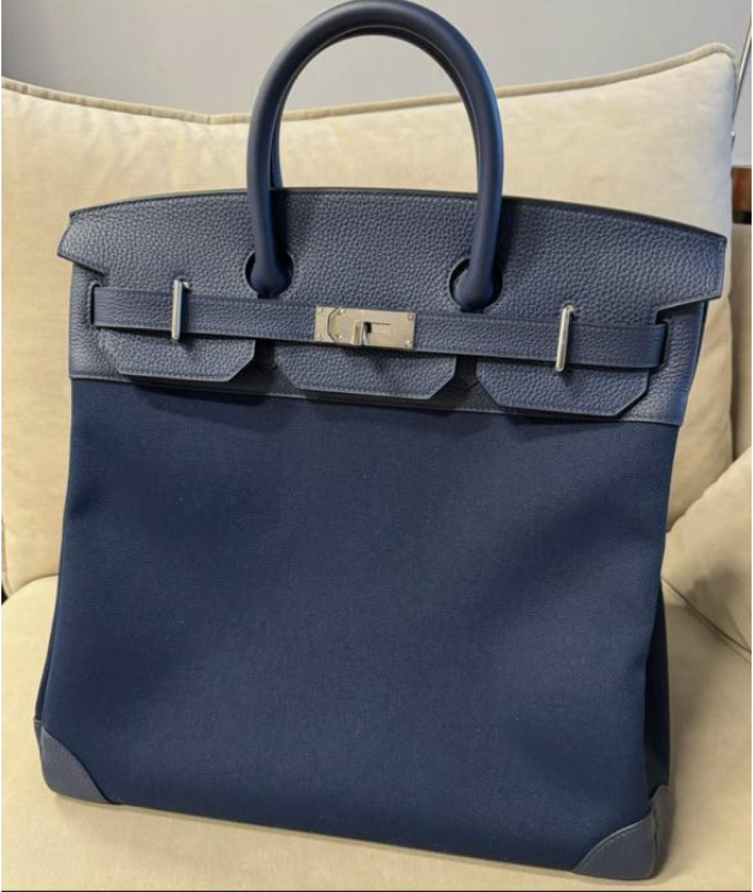 HERMES Темно-синяя кожаная сумка тоут, фото 3