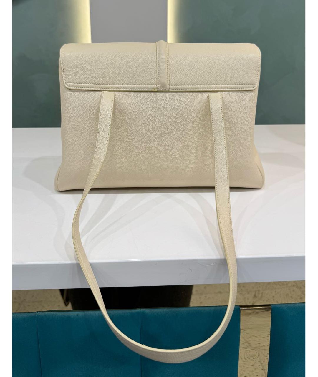 CELINE Бежевая кожаная сумка с короткими ручками, фото 5