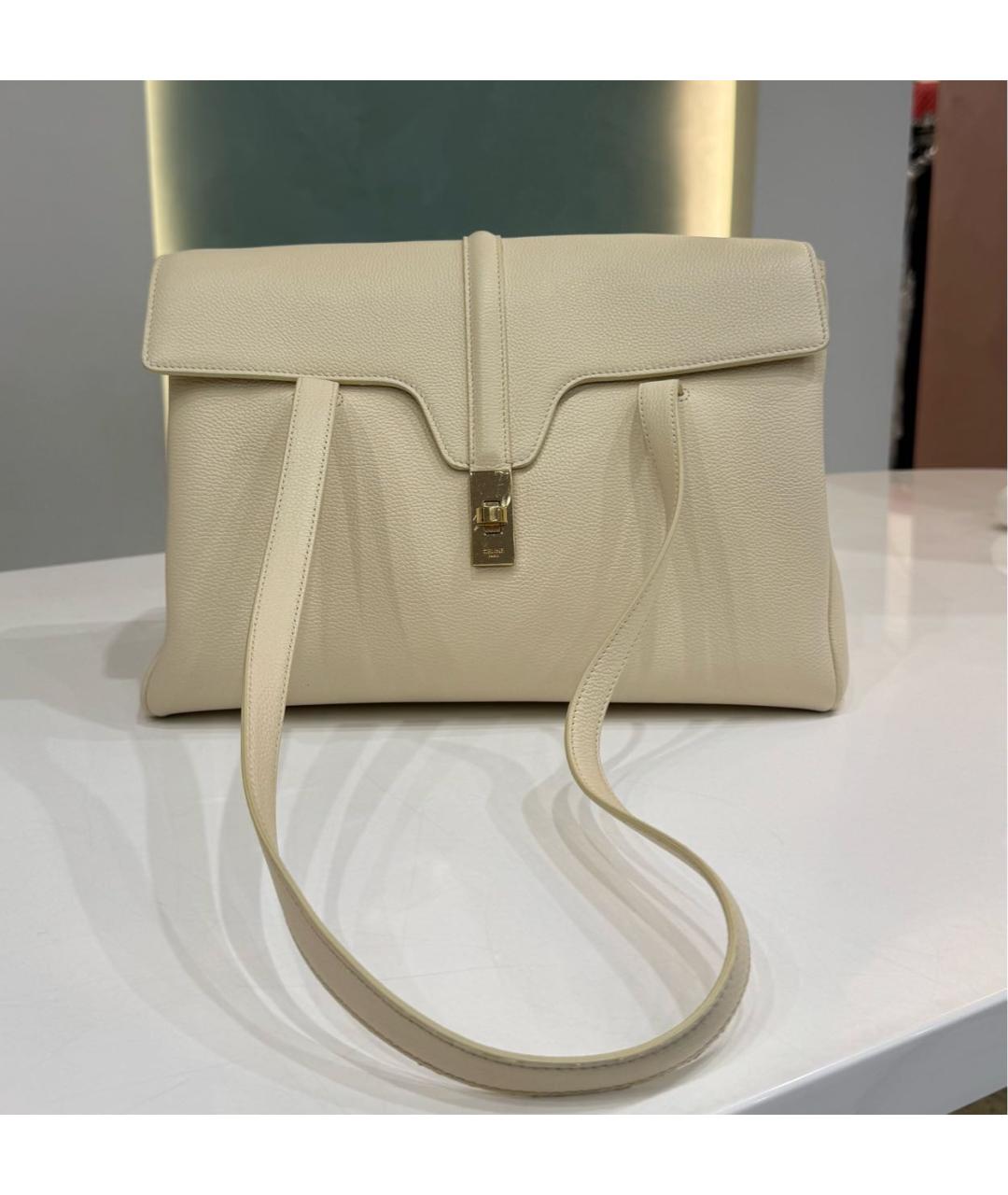 CELINE Бежевая кожаная сумка с короткими ручками, фото 8