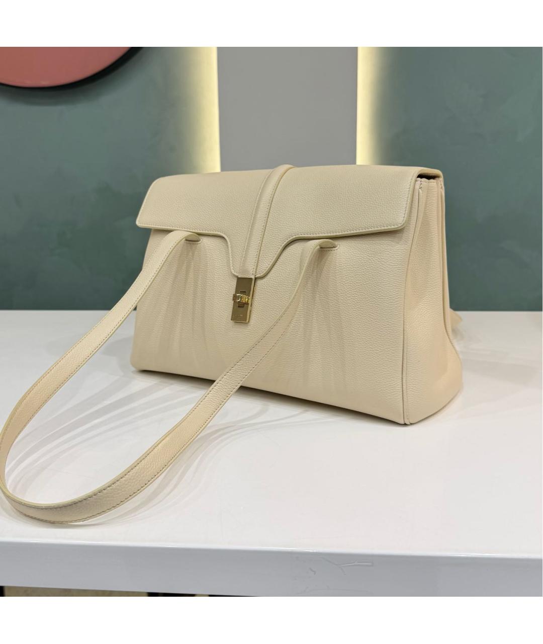 CELINE Бежевая кожаная сумка с короткими ручками, фото 2