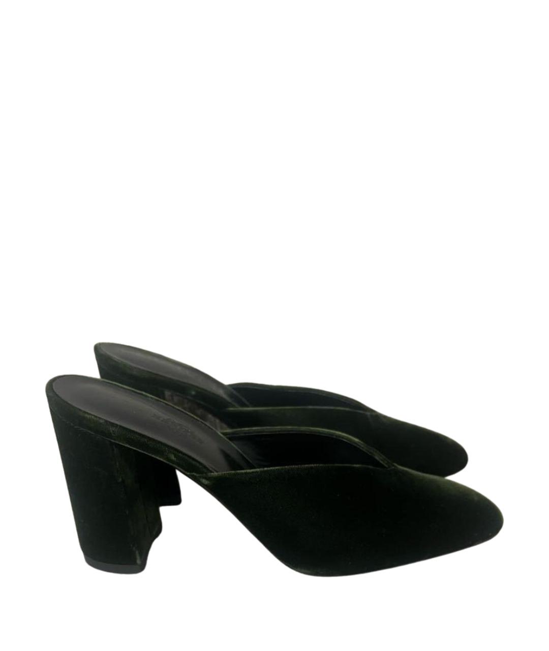 HERMES Зеленые бархатные мюли, фото 1
