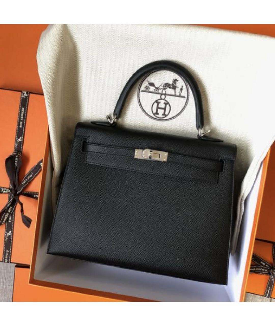 HERMES Черная кожаная сумка с короткими ручками, фото 2
