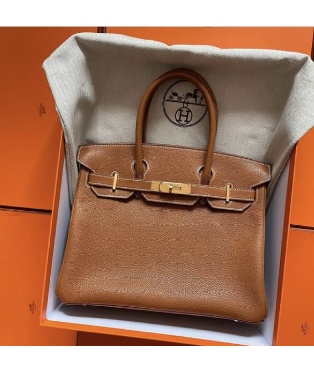 HERMES Коричневая кожаная сумка с короткими ручками, фото 3