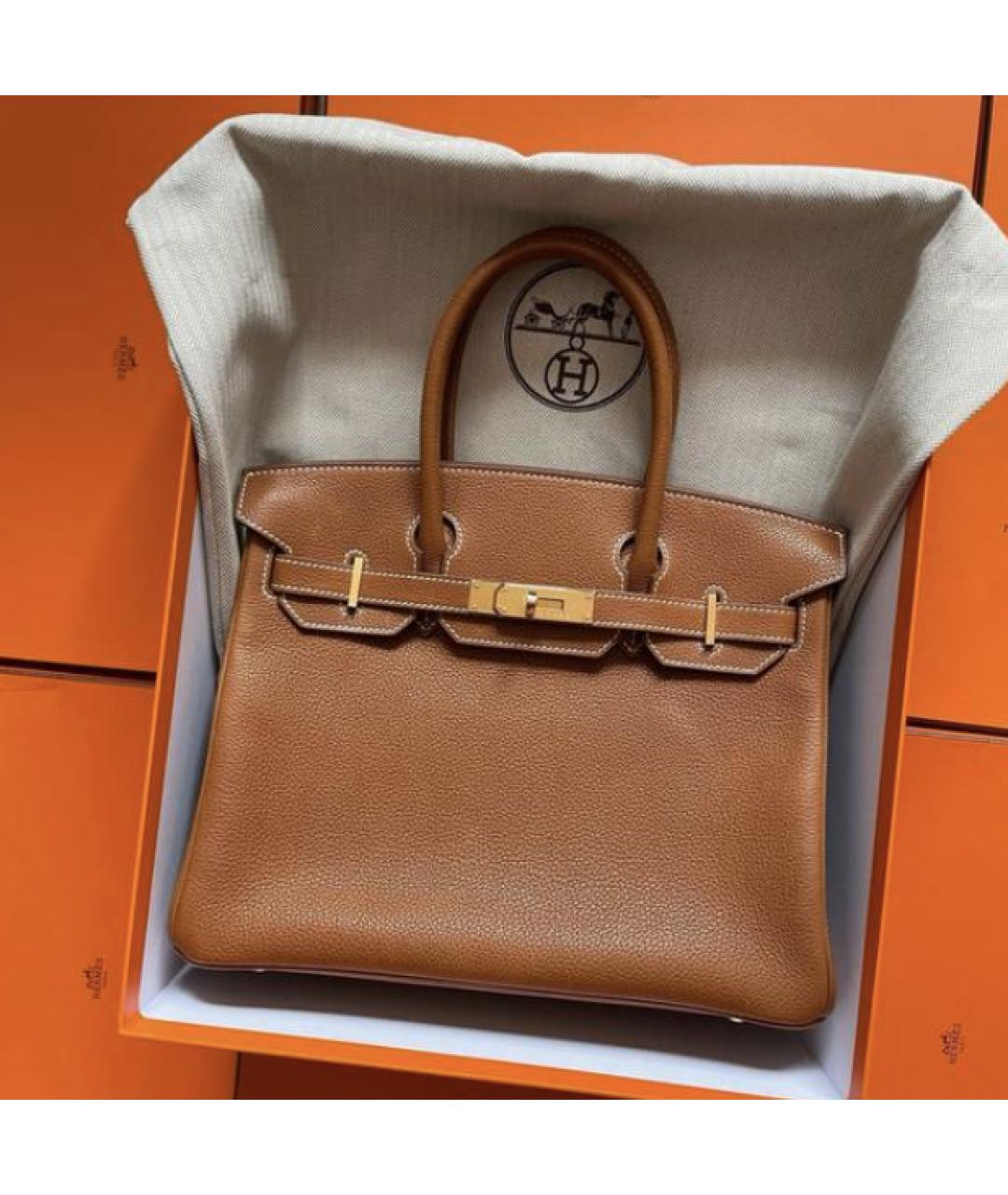 HERMES Коричневая кожаная сумка с короткими ручками, фото 2