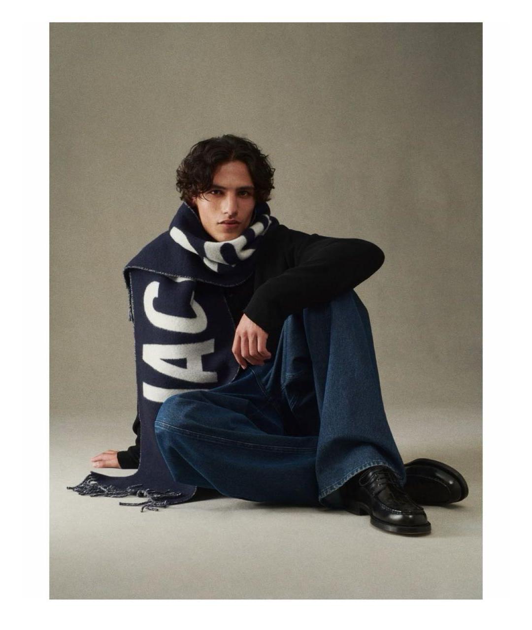 JACQUEMUS Темно-синий шерстяной шарф, фото 3