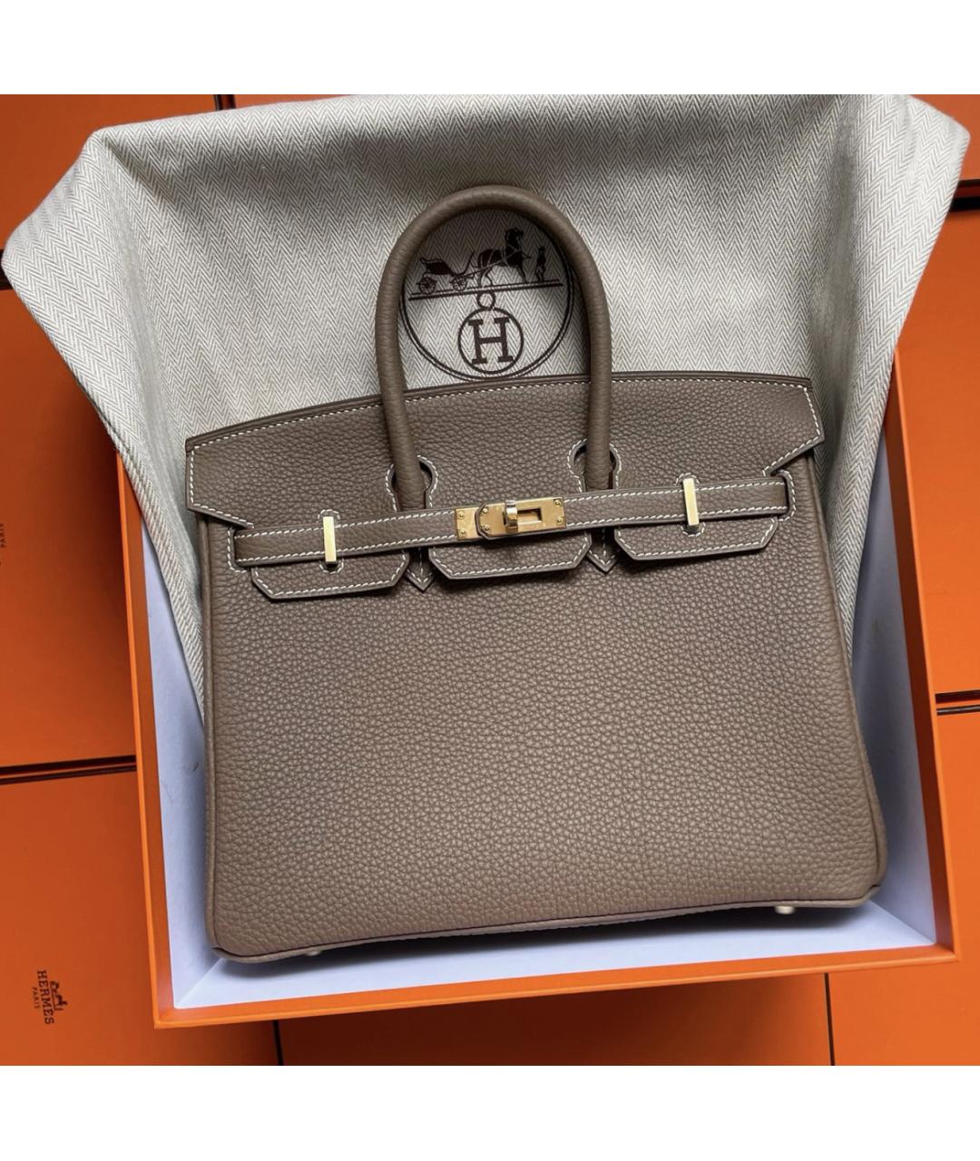 HERMES Серая кожаная сумка с короткими ручками, фото 2