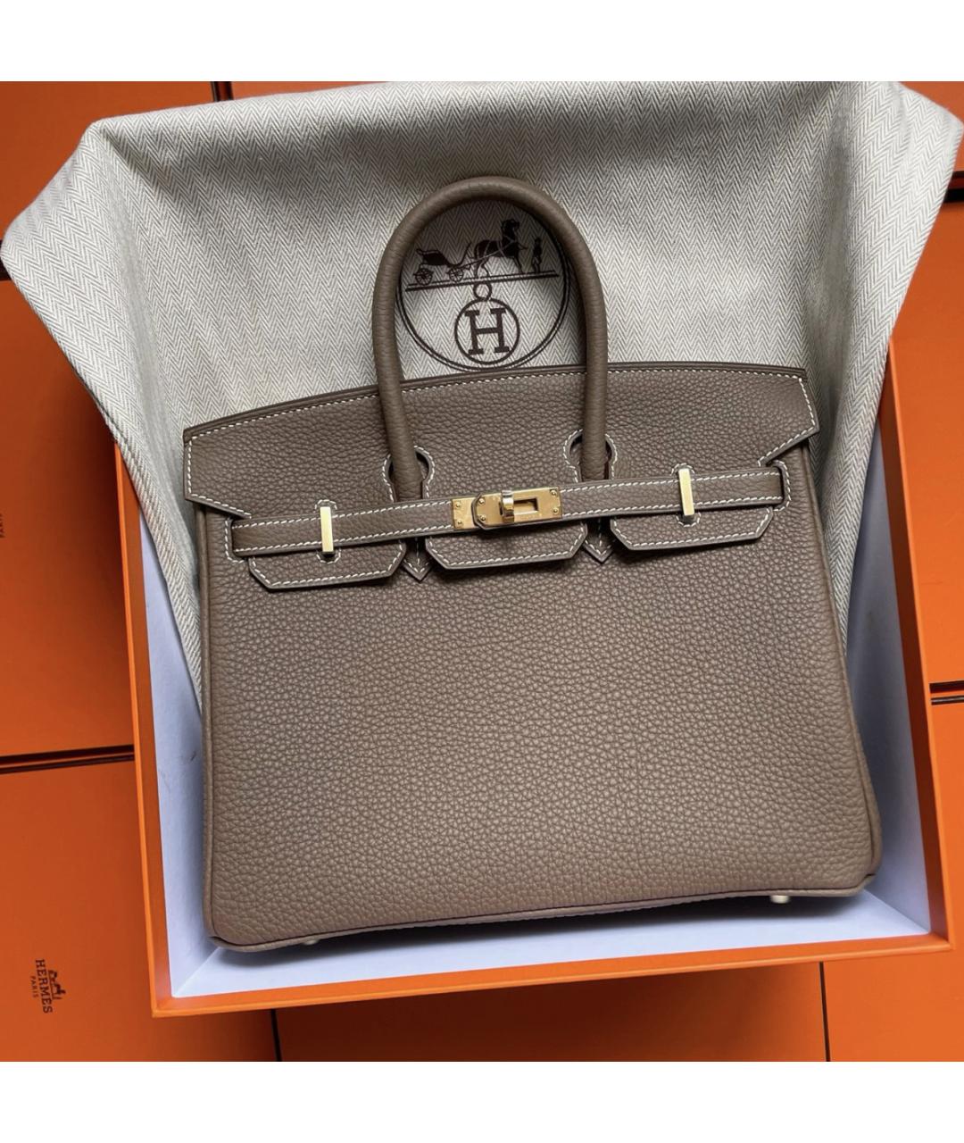 HERMES Серая кожаная сумка с короткими ручками, фото 3