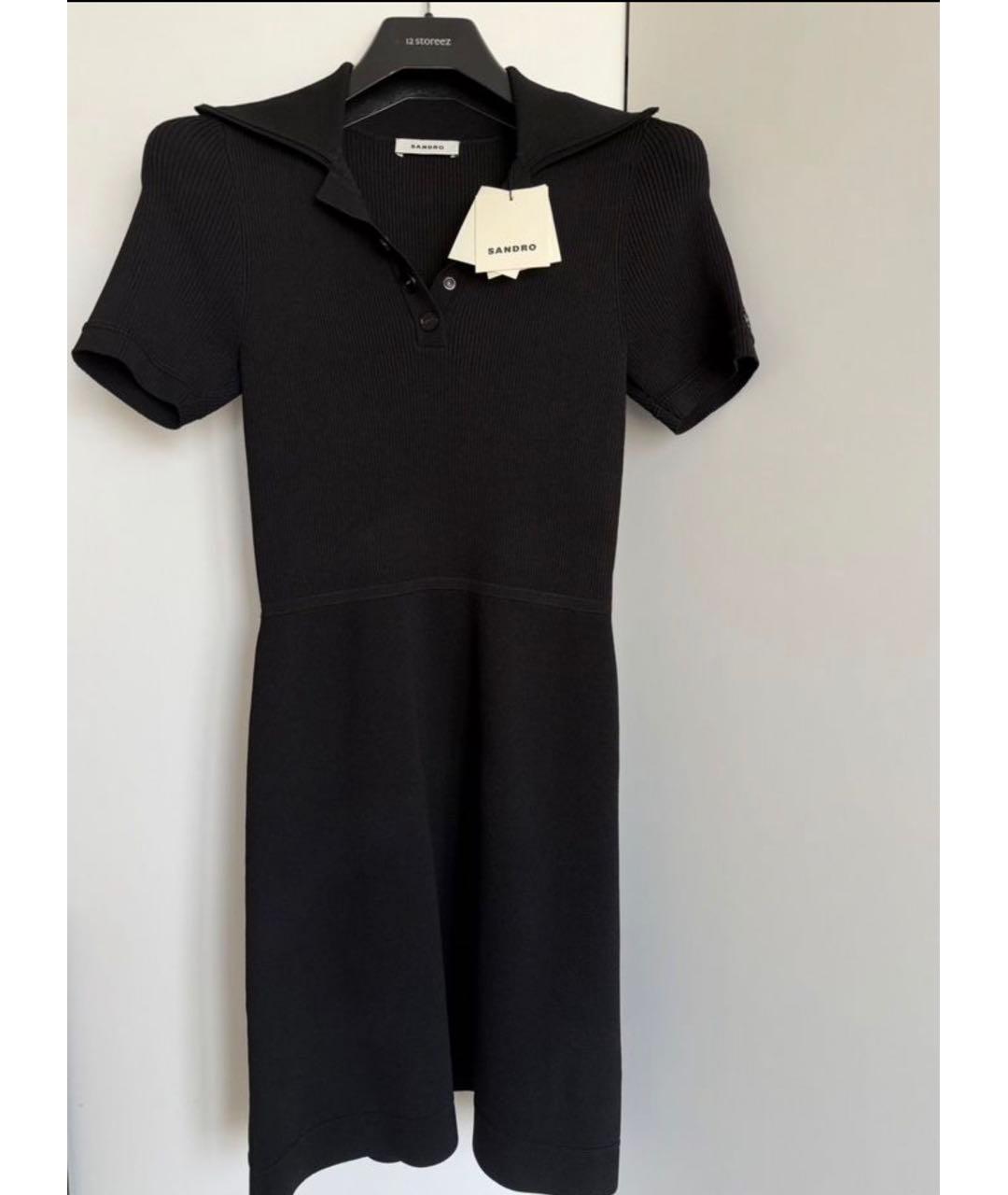 SANDRO Черное полиамидовое повседневное платье, фото 9
