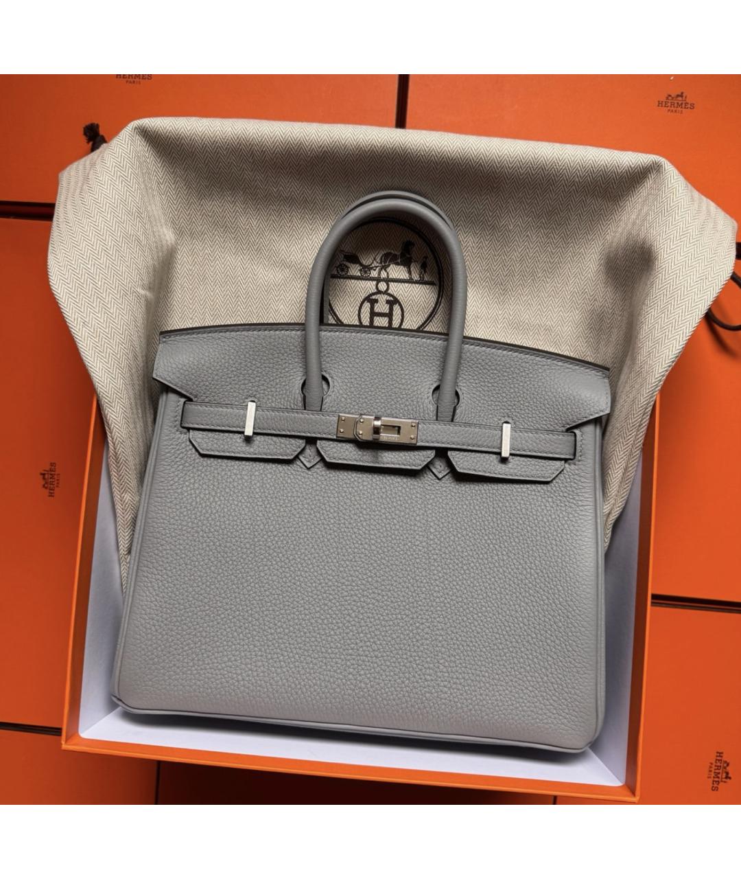 HERMES Серая кожаная сумка с короткими ручками, фото 3