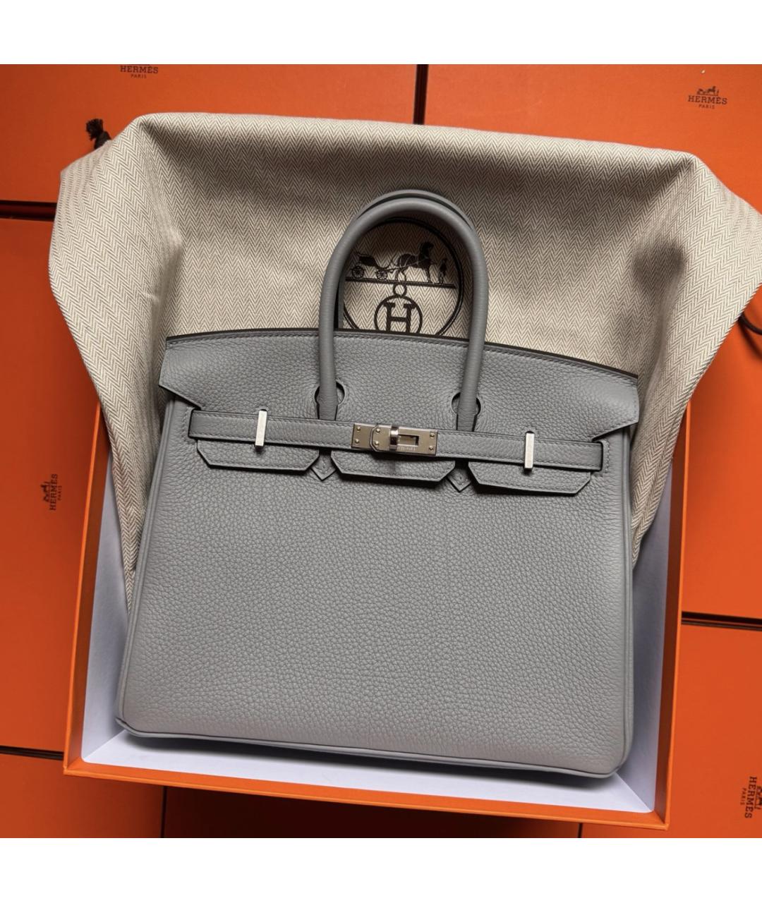HERMES Серая кожаная сумка с короткими ручками, фото 2