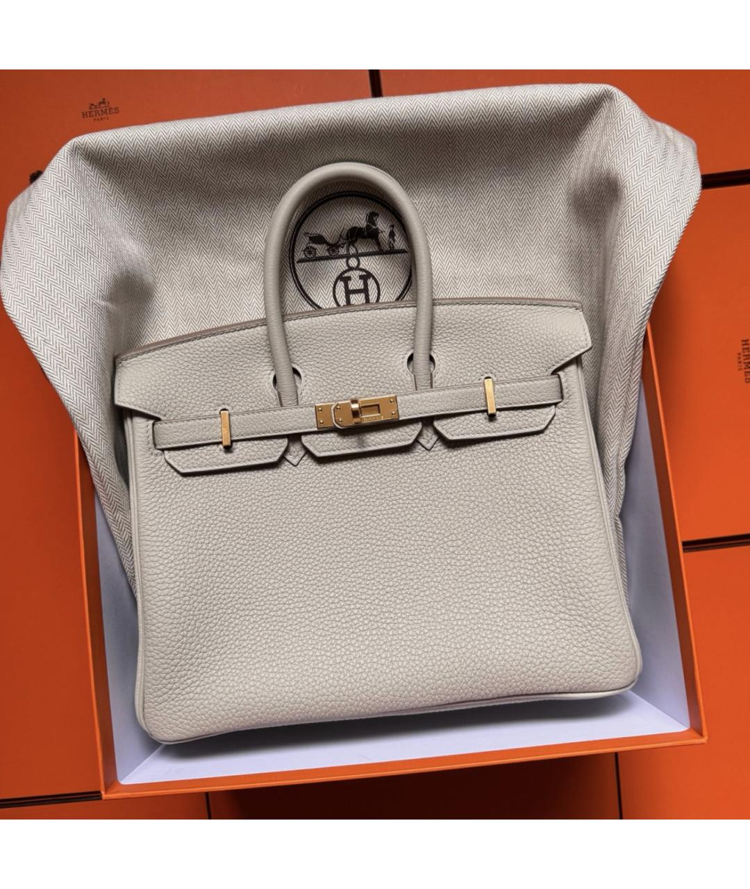 HERMES Серая кожаная сумка с короткими ручками, фото 2