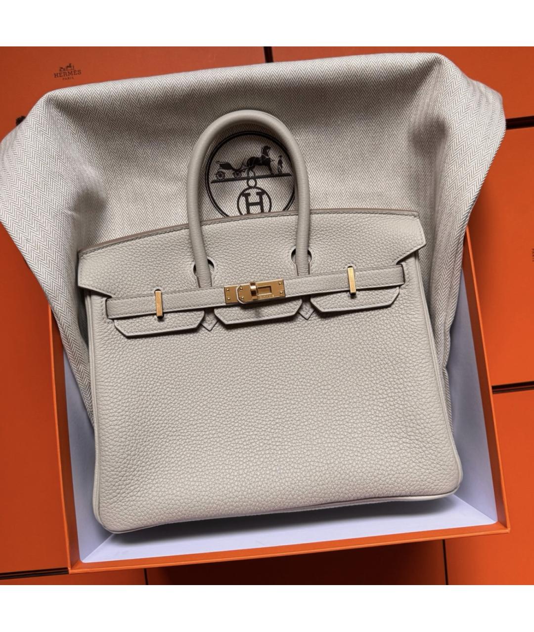 HERMES Серая кожаная сумка с короткими ручками, фото 3