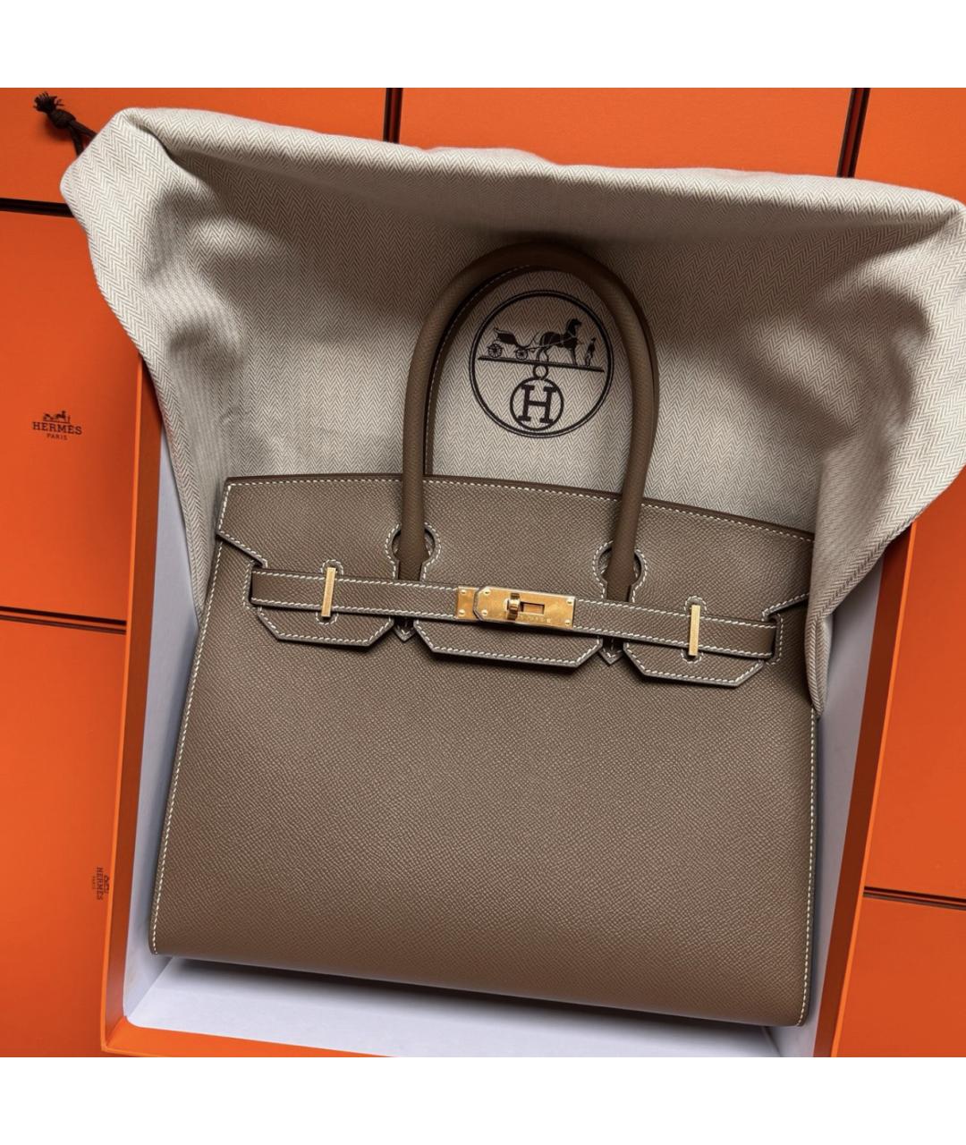 HERMES Коричневая кожаная сумка с короткими ручками, фото 2