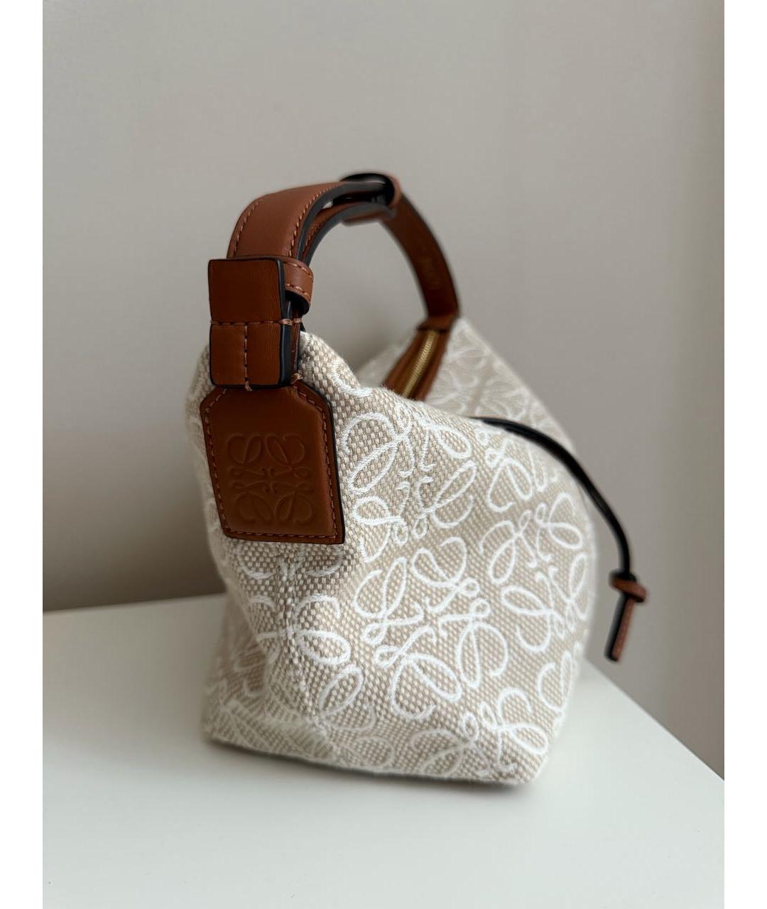 LOEWE Бежевая тканевая сумка с короткими ручками, фото 2