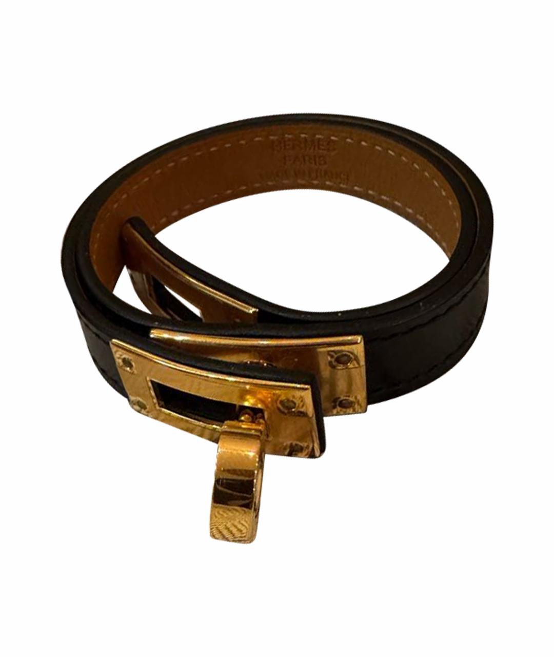HERMES Черный кожаный браслет, фото 1