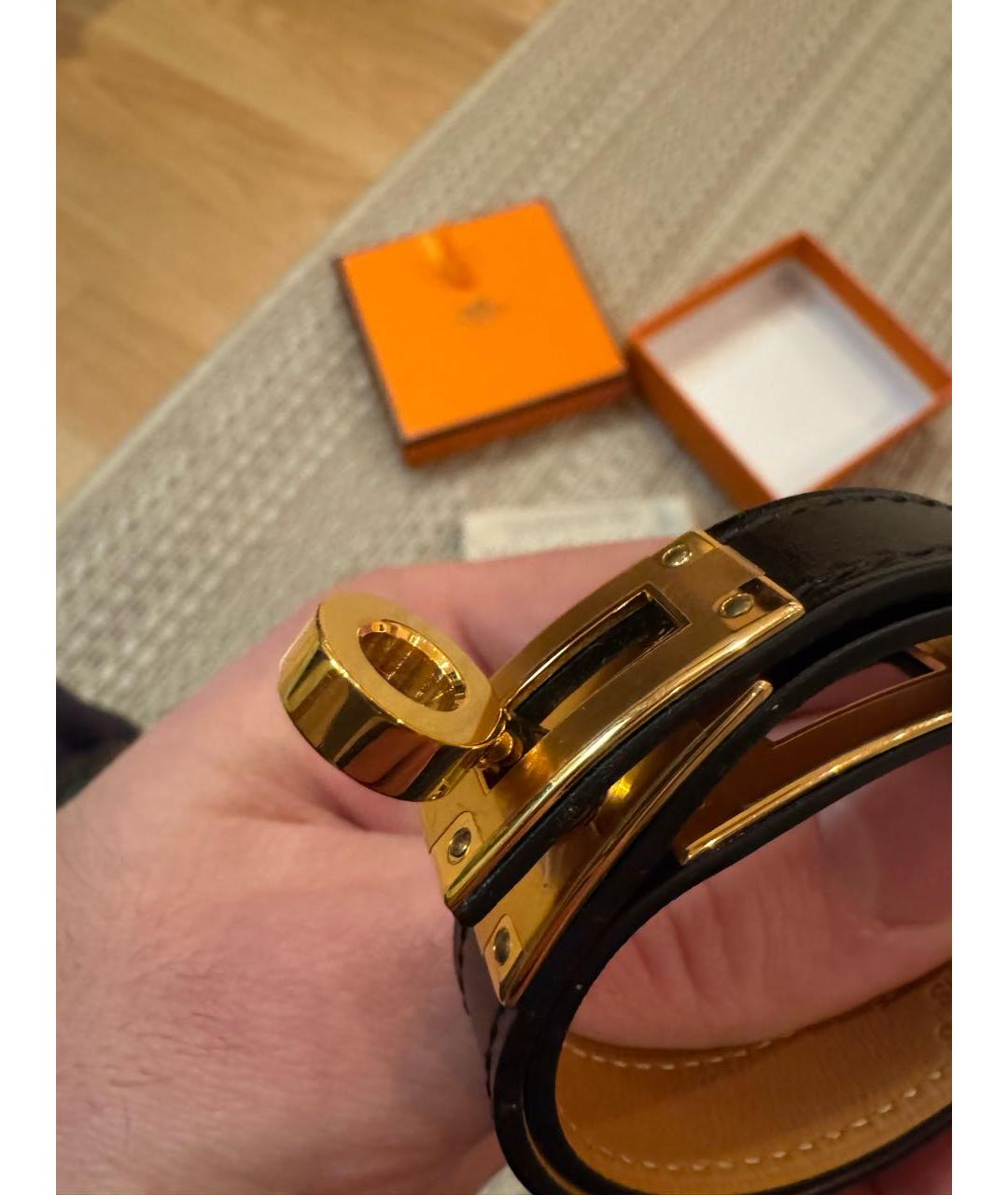 HERMES Черный кожаный браслет, фото 3
