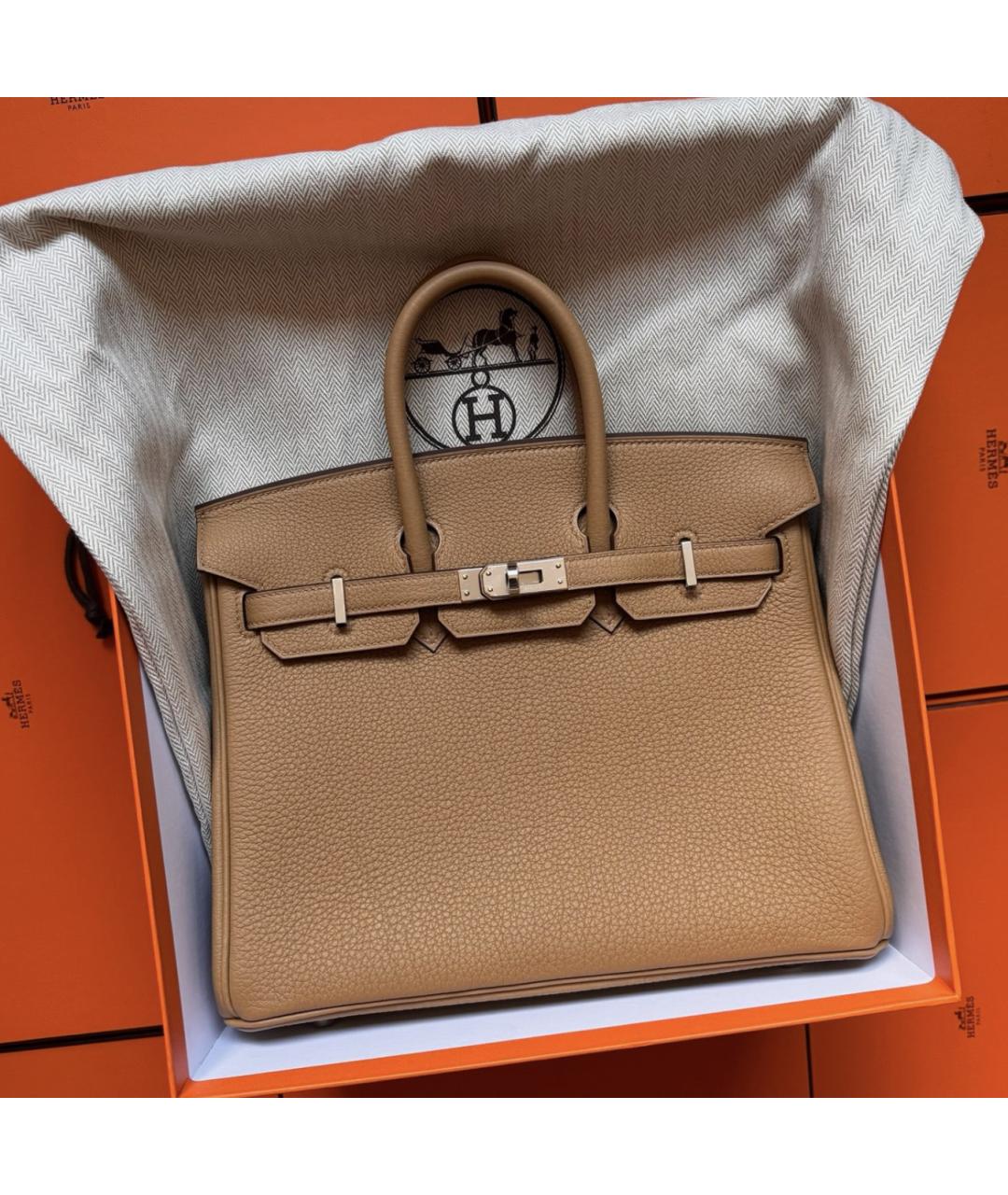 HERMES Бежевая кожаная сумка с короткими ручками, фото 2