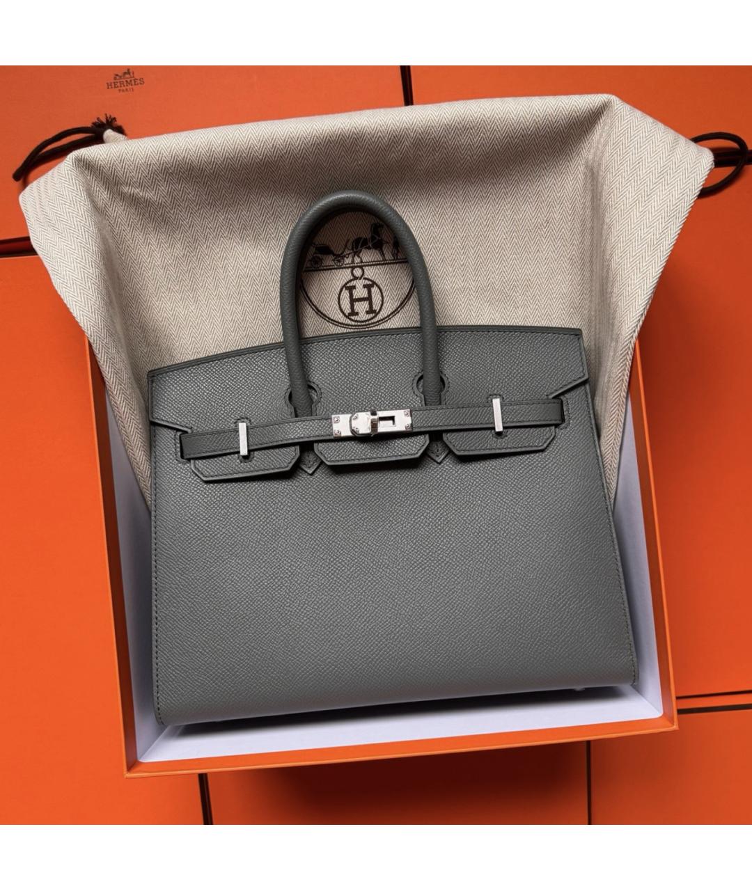 HERMES Серая кожаная сумка с короткими ручками, фото 3