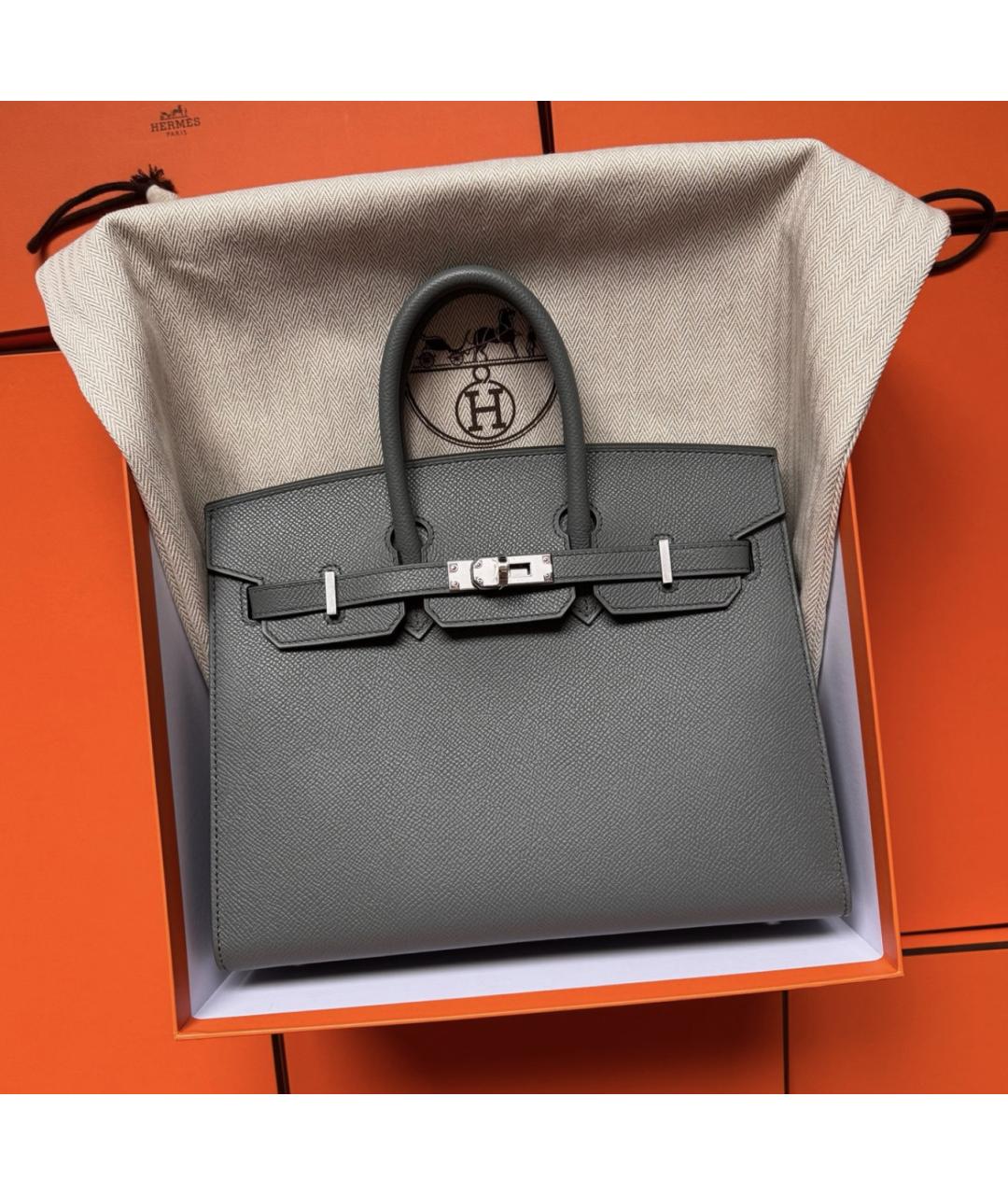 HERMES Серая кожаная сумка с короткими ручками, фото 2