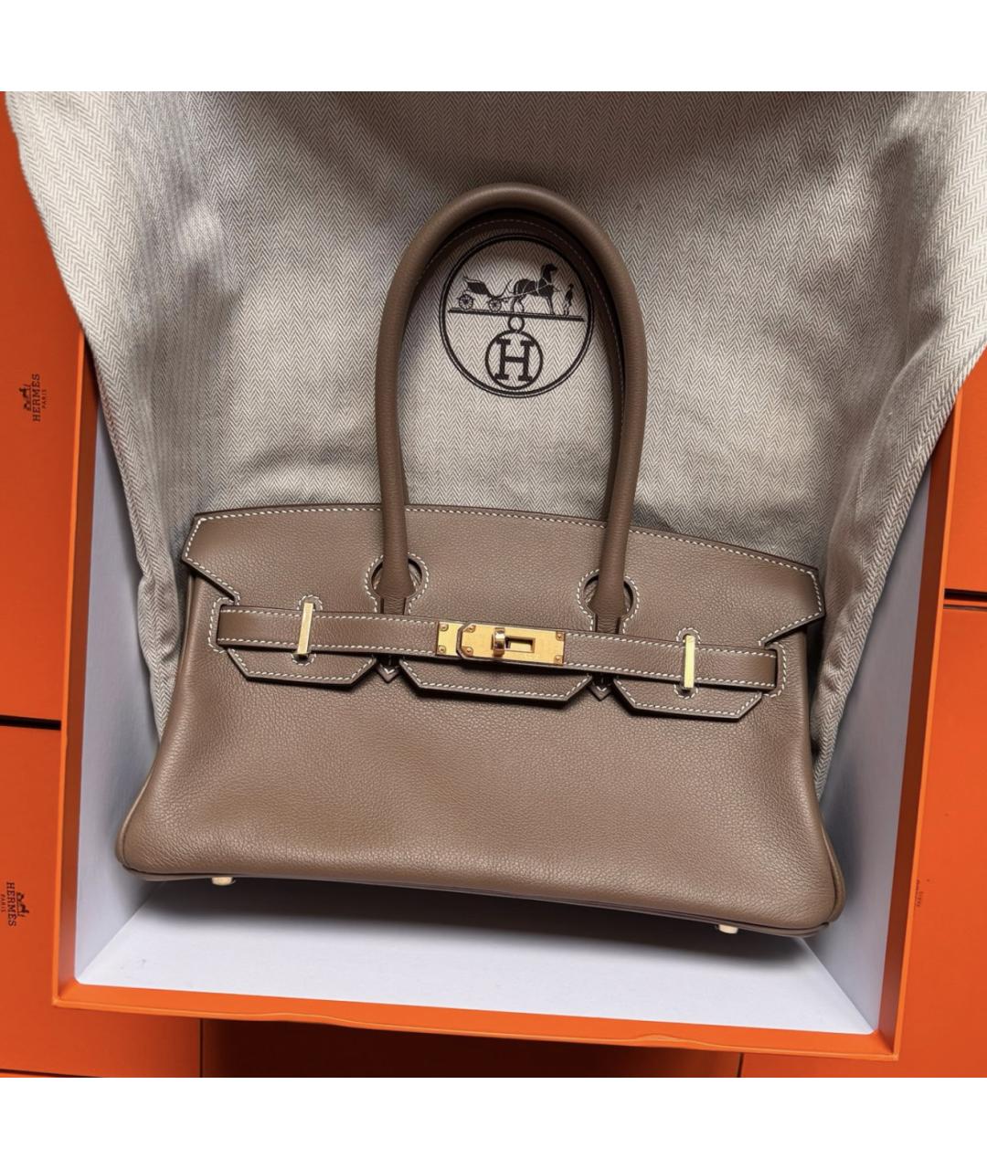 HERMES Коричневая кожаная сумка с короткими ручками, фото 3