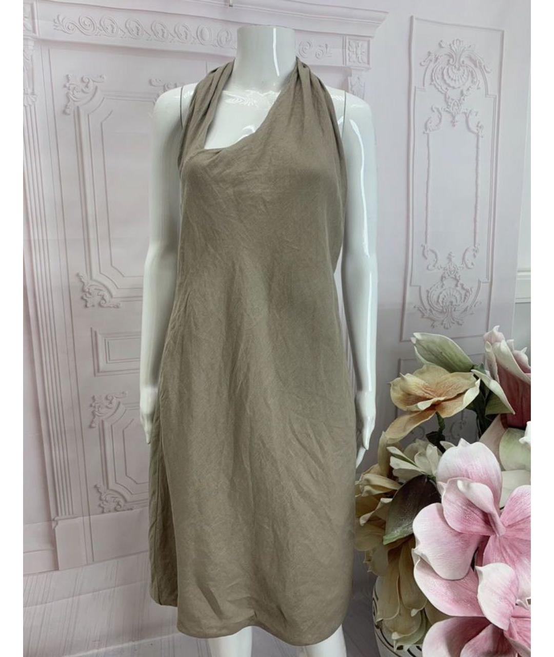 LIVIANA CONTI Бежевое льняное повседневное платье, фото 6