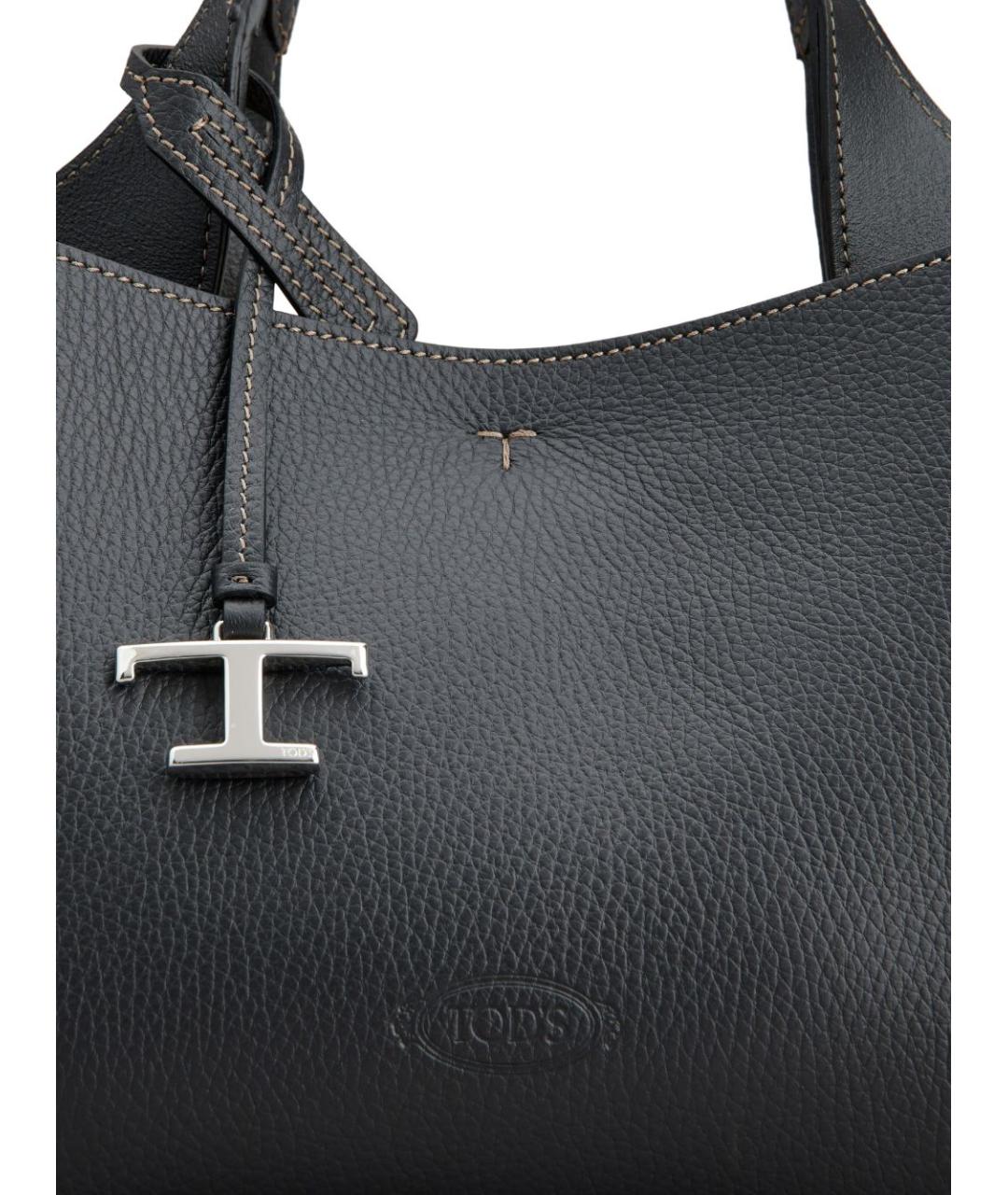 TOD'S Черная кожаная сумка тоут, фото 3