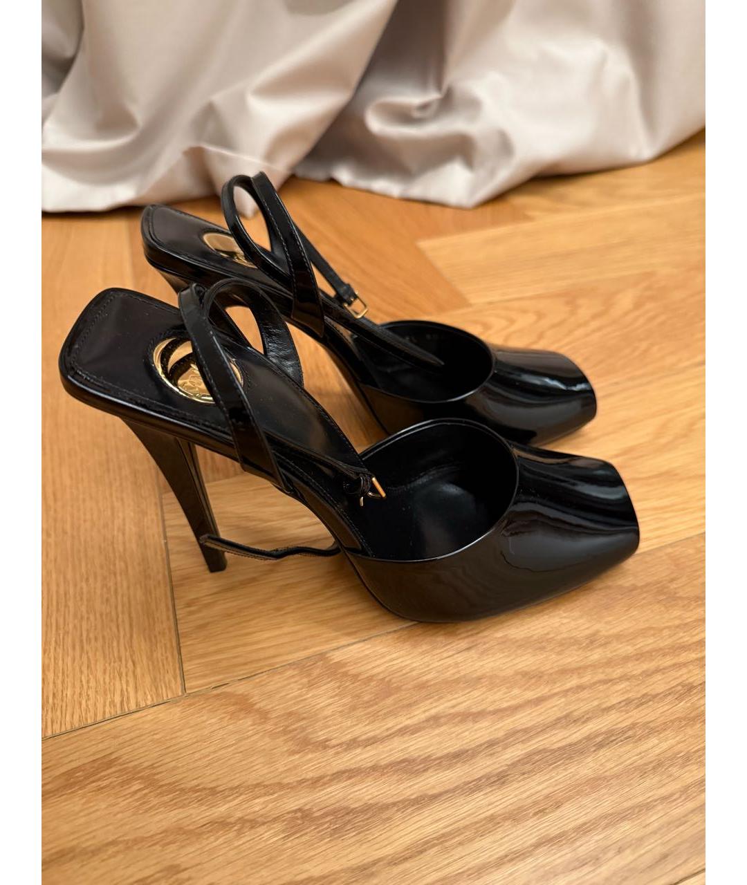 SAINT LAURENT Черные босоножки из лакированной кожи, фото 6