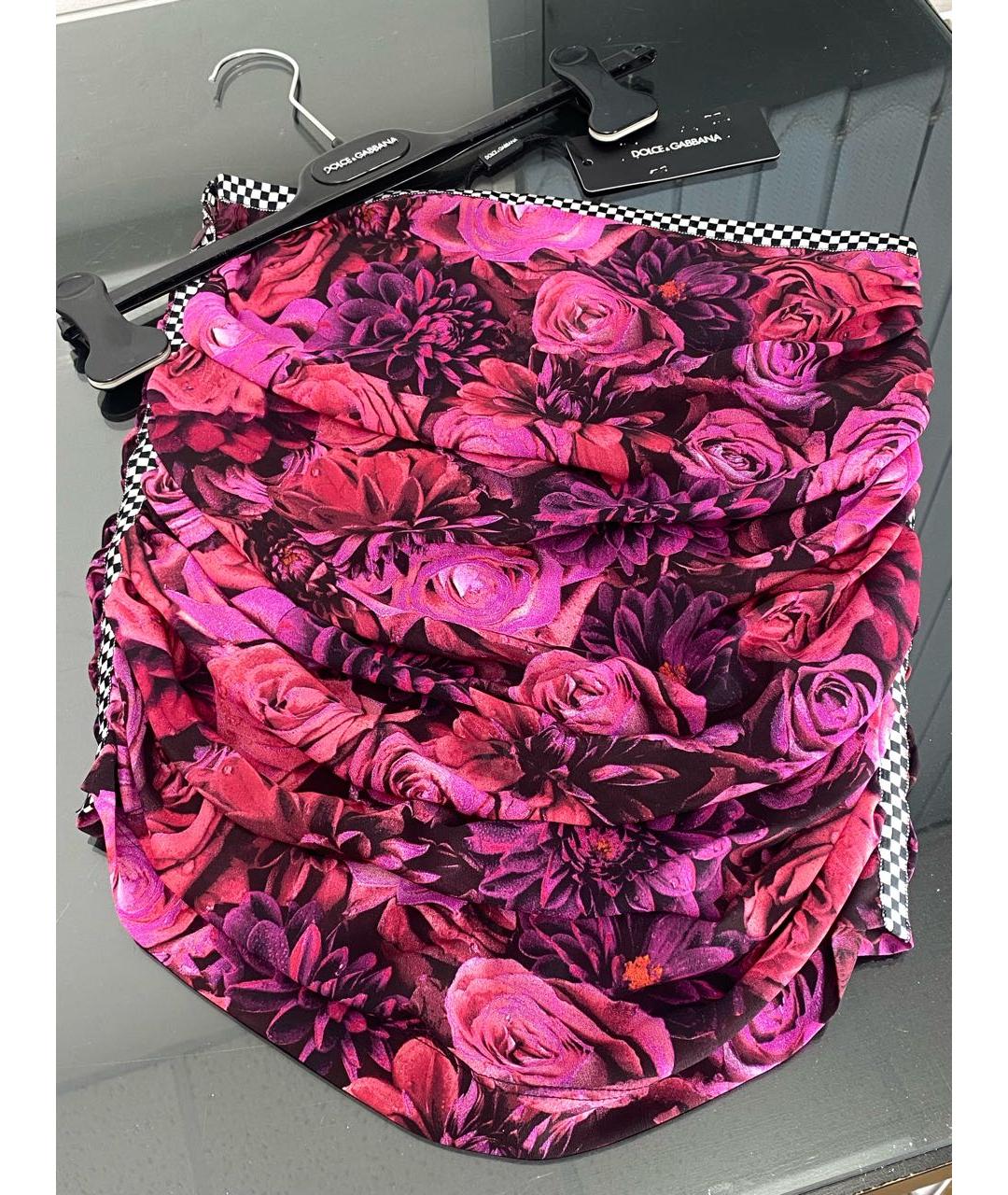 DOLCE&GABBANA Фуксия шелковая юбка мини, фото 7