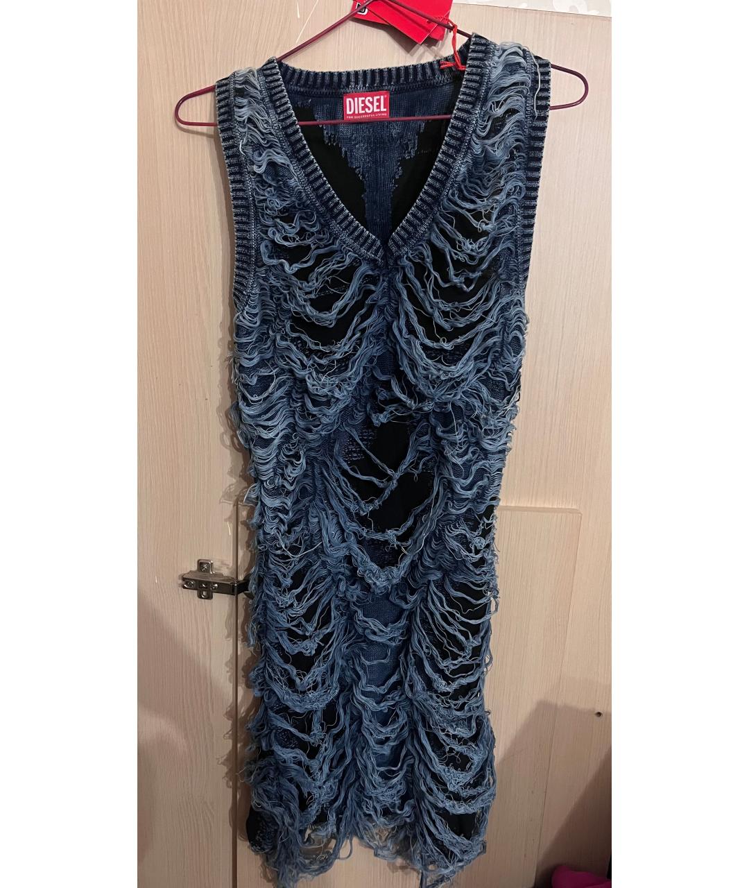 DIESEL Голубое хлопко-эластановое повседневное платье, фото 3