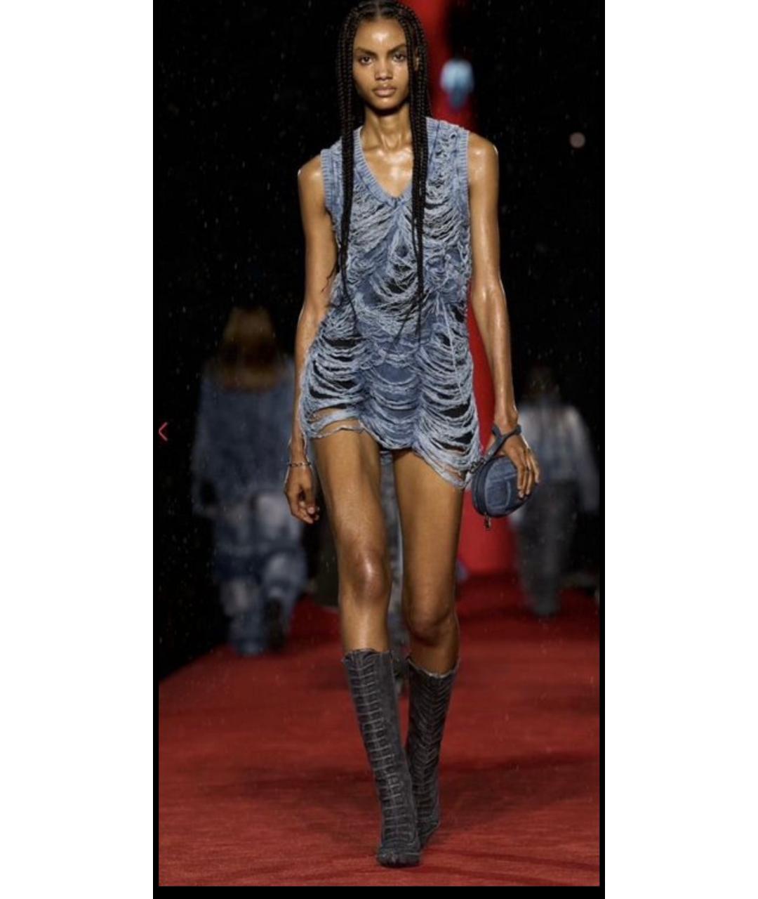 DIESEL Голубое хлопко-эластановое повседневное платье, фото 5