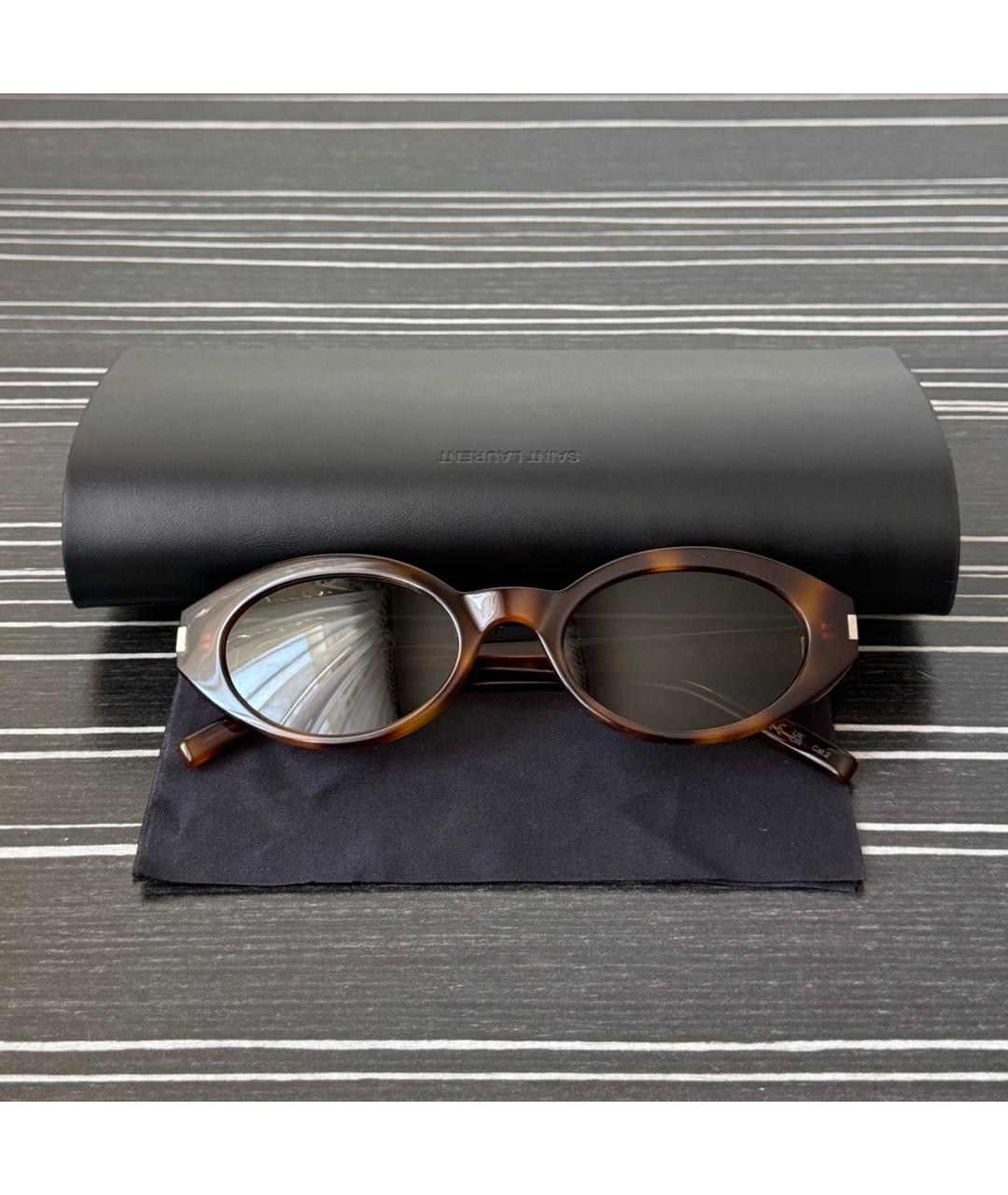 SAINT LAURENT Коричневые пластиковые солнцезащитные очки, фото 4