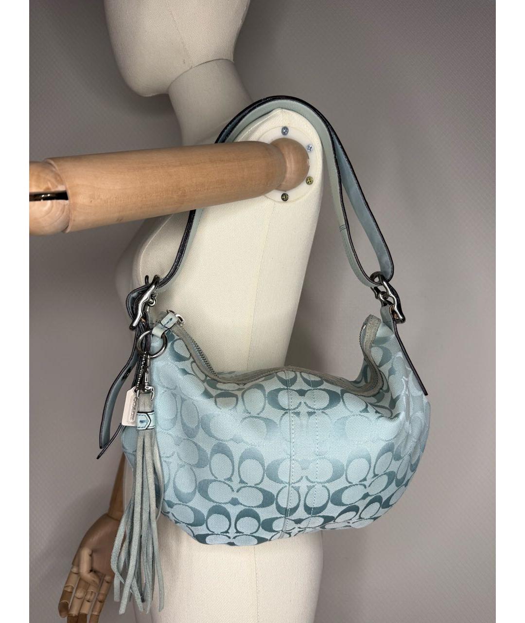 COACH Голубая тканевая сумка через плечо, фото 7