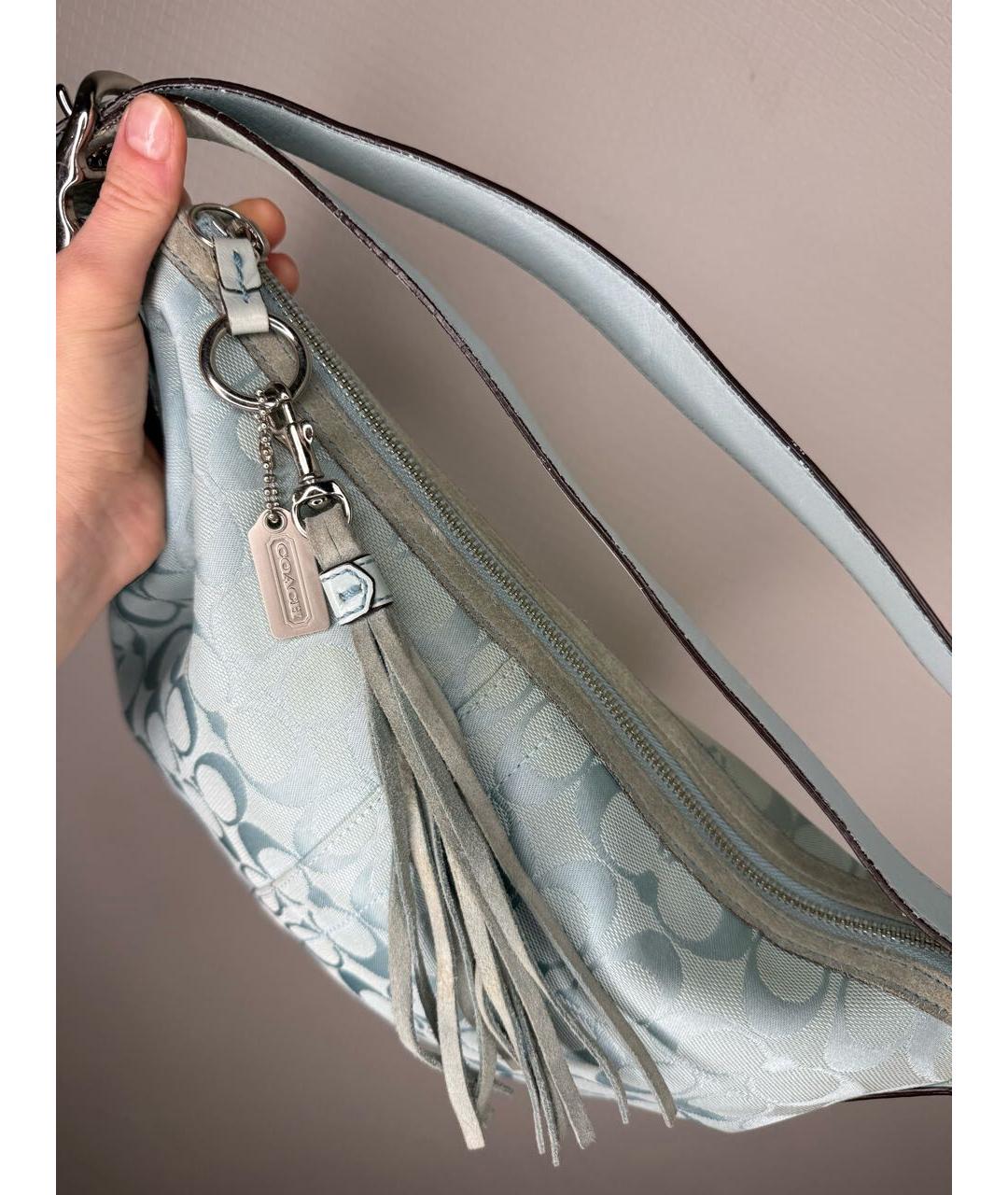 COACH Голубая тканевая сумка через плечо, фото 4